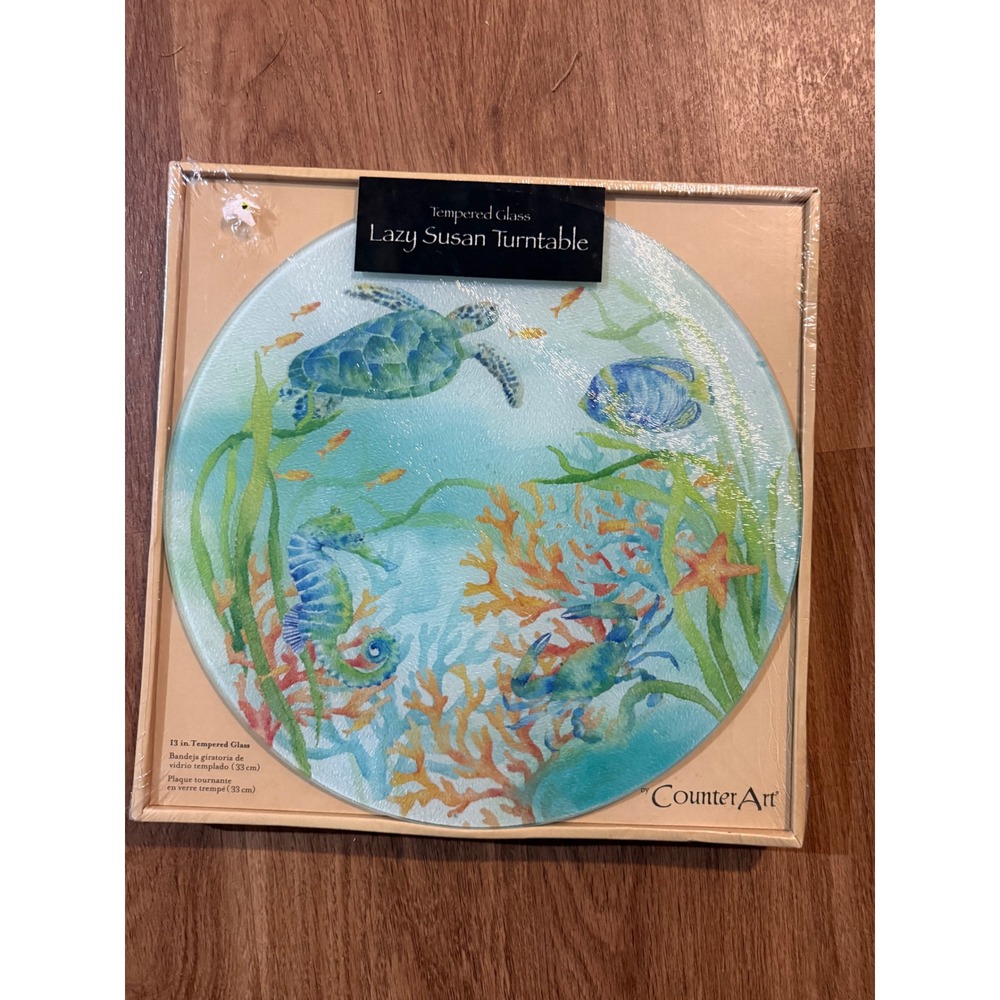 CounterArt 13" Tempered Glass Lazy Susan Turntable Sea Life Serenade Serving